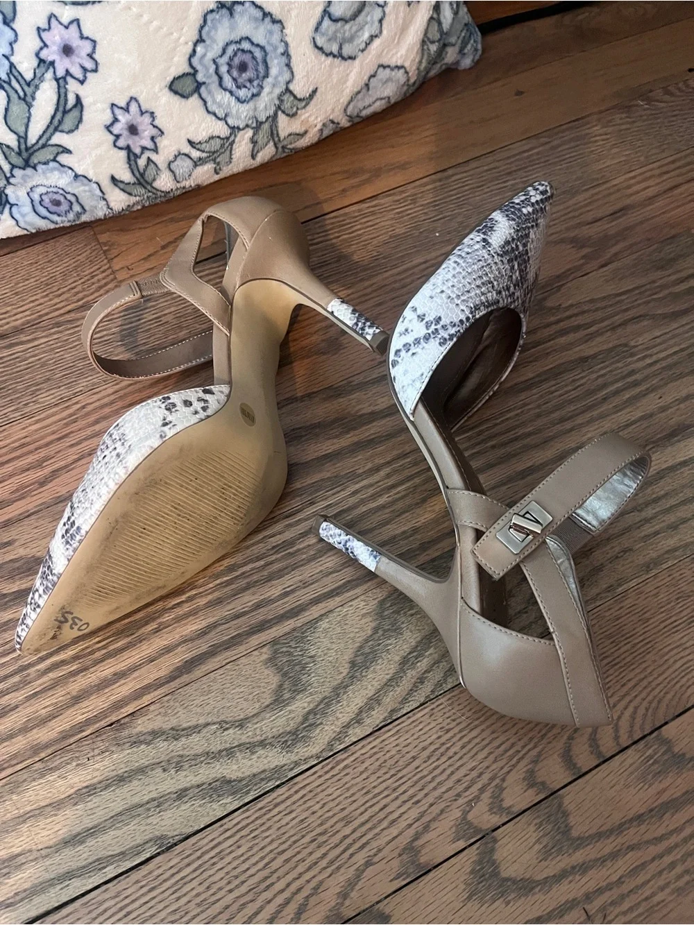 BCBGeneration Taupe and Tan Snake-Print Pointed Mary Jane Heels size 8.5